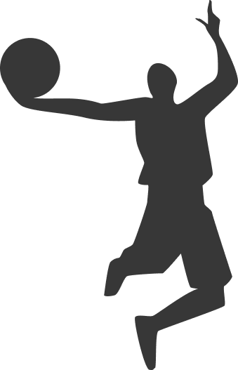 Dark silhouette of a basketball player preparing to shoot the ball in a dynamic sports pose.